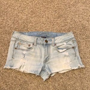 American Eagle Light Wash Jean Shorts with Holes
